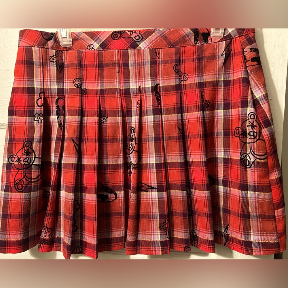 Urban Outfitters, red , L, pleated skirt, Bears, Stars, Flowers, Lighting Rods!!